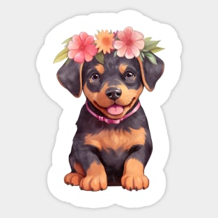 Watercolor Rottweiler Dog with Head Wreath Sticker